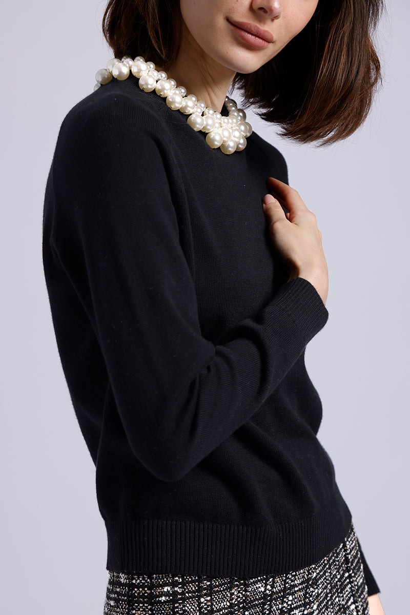 10024 LS CREW NK W/PEARL TRIM