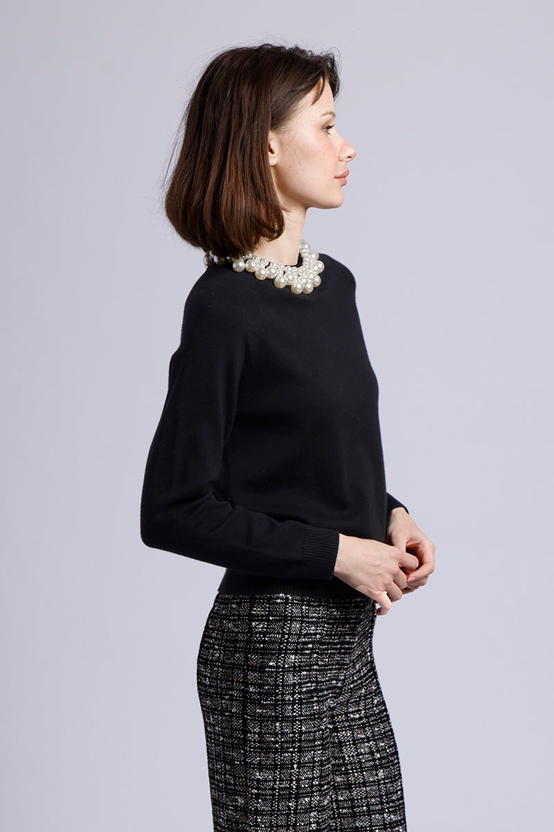 10024 LS CREW NK W/PEARL TRIM