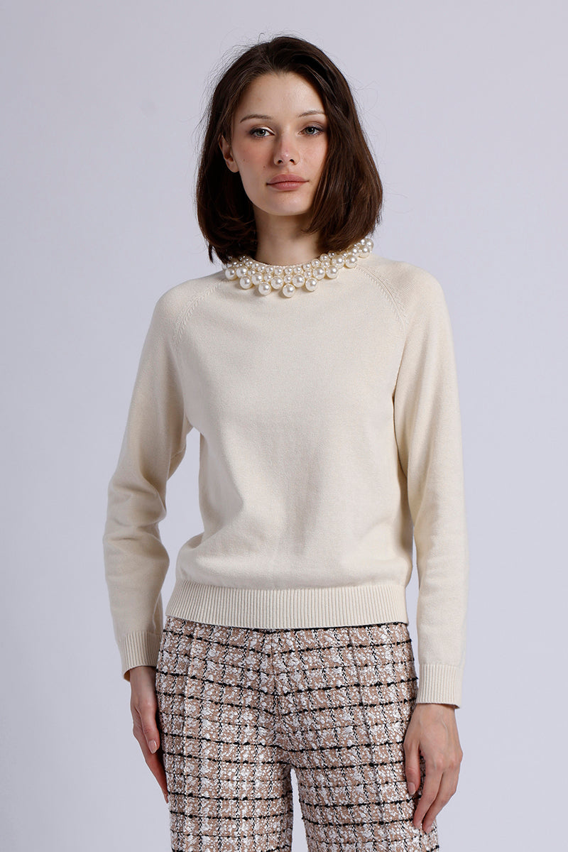 10024 LS CREW NK W/PEARL TRIM