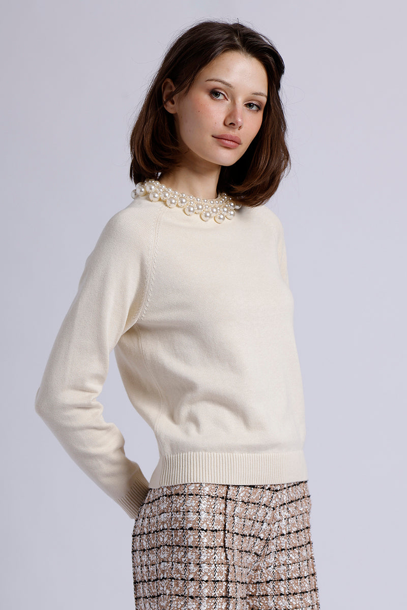 10024 LS CREW NK W/PEARL TRIM