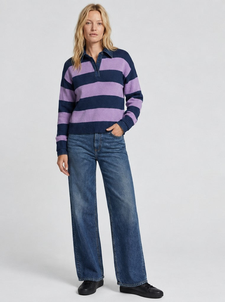 Rugby Stripe Polo w/Denim Collar