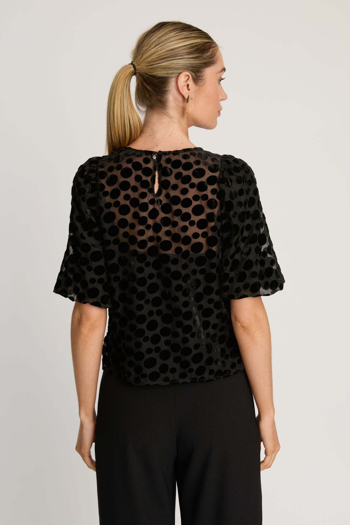 Serah Top in Black Dotted Taffeta