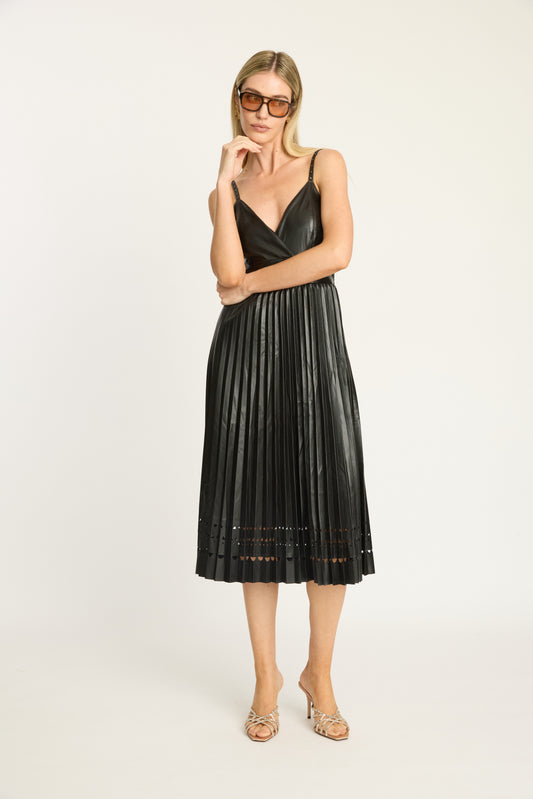 Genevieve Dress in Black Vegan Leather with Studs