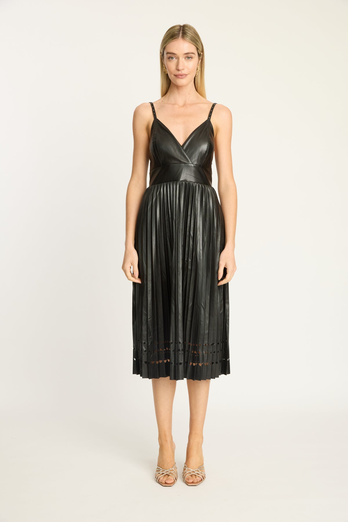 Genevieve Dress in Black Vegan Leather with Studs