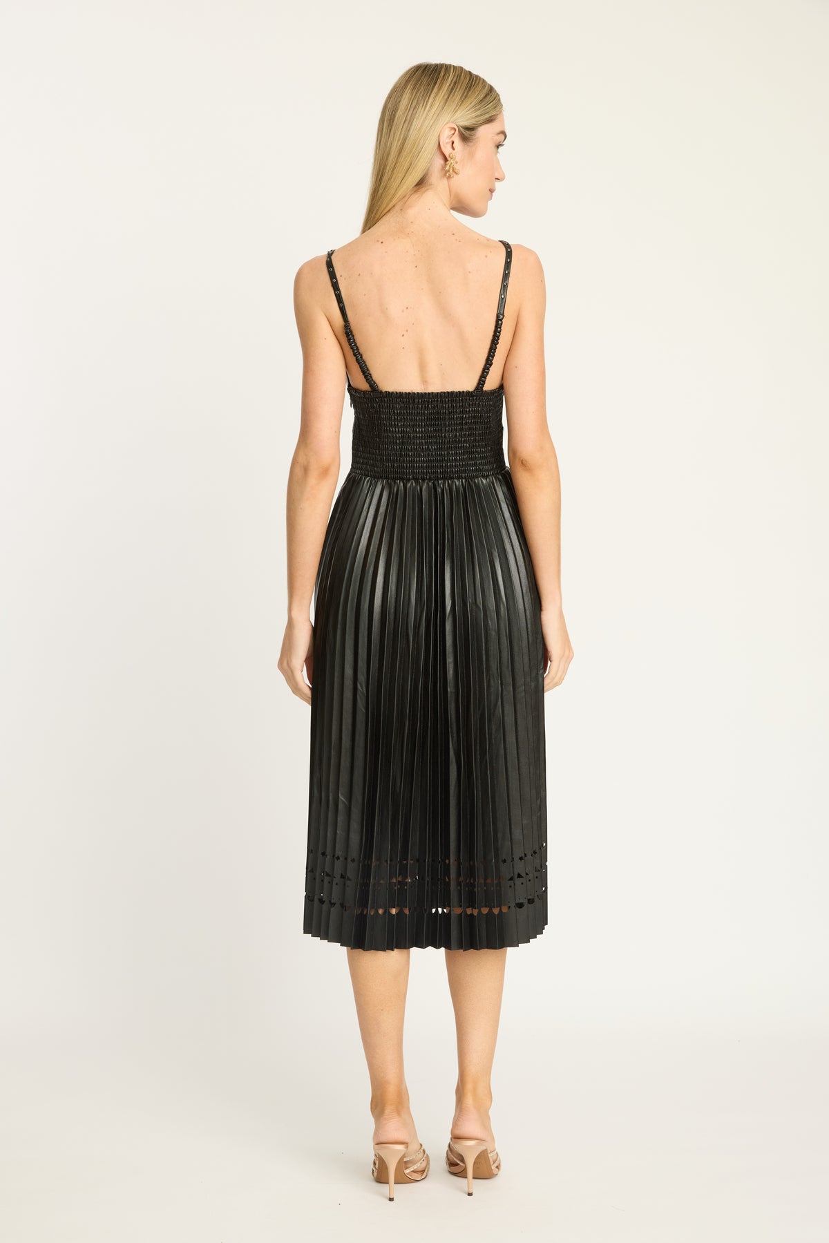 Genevieve Dress in Black Vegan Leather with Studs