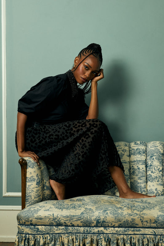 Mia Skirt in Black Flocked Dot
