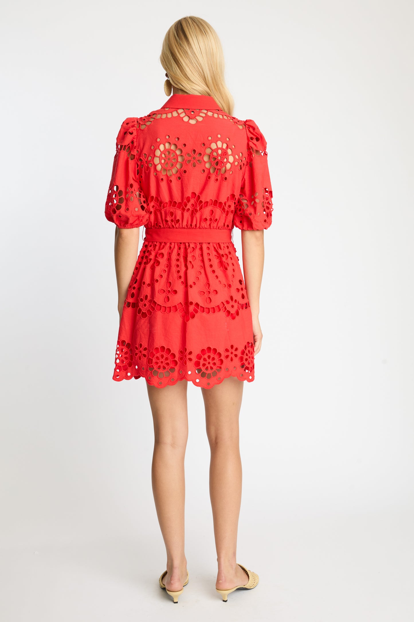 Eloise Dress in Poppy Red Eyelet Lace