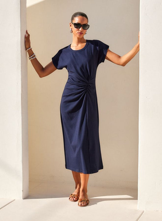 Aveline Side-Twist Midi Dress