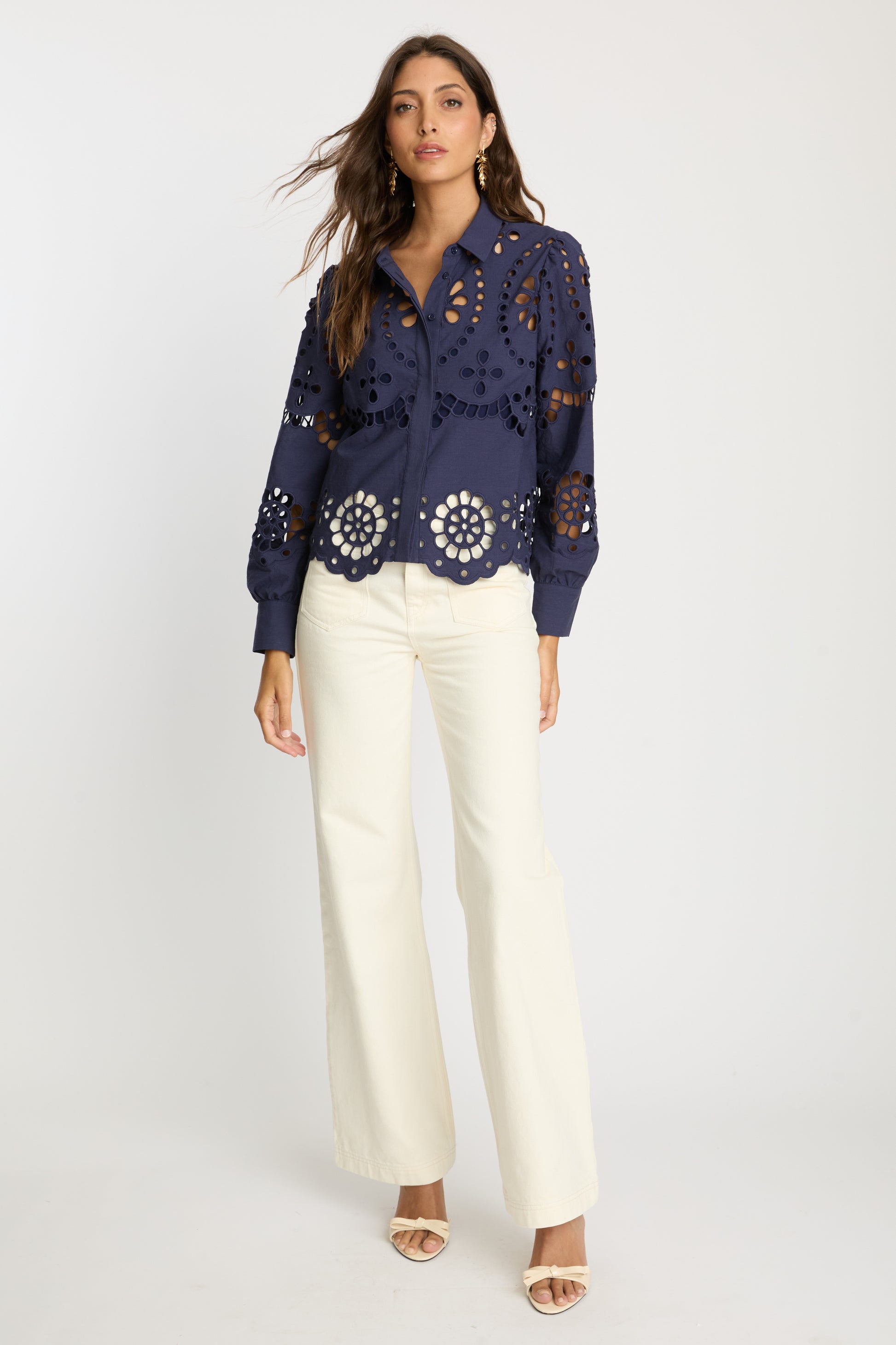 Emmie Top in Navy Eyelet Lace