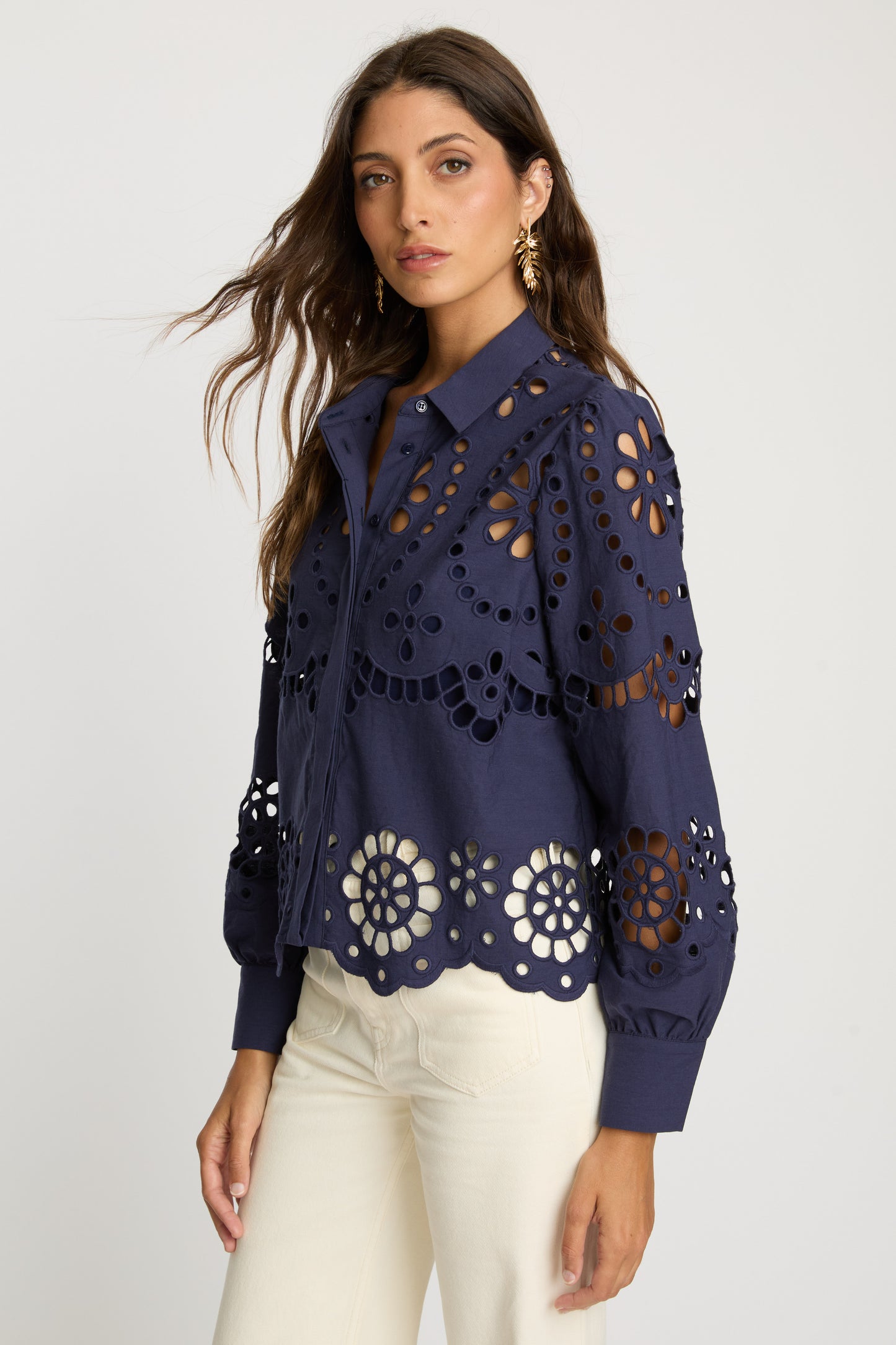 Emmie Top in Navy Eyelet Lace