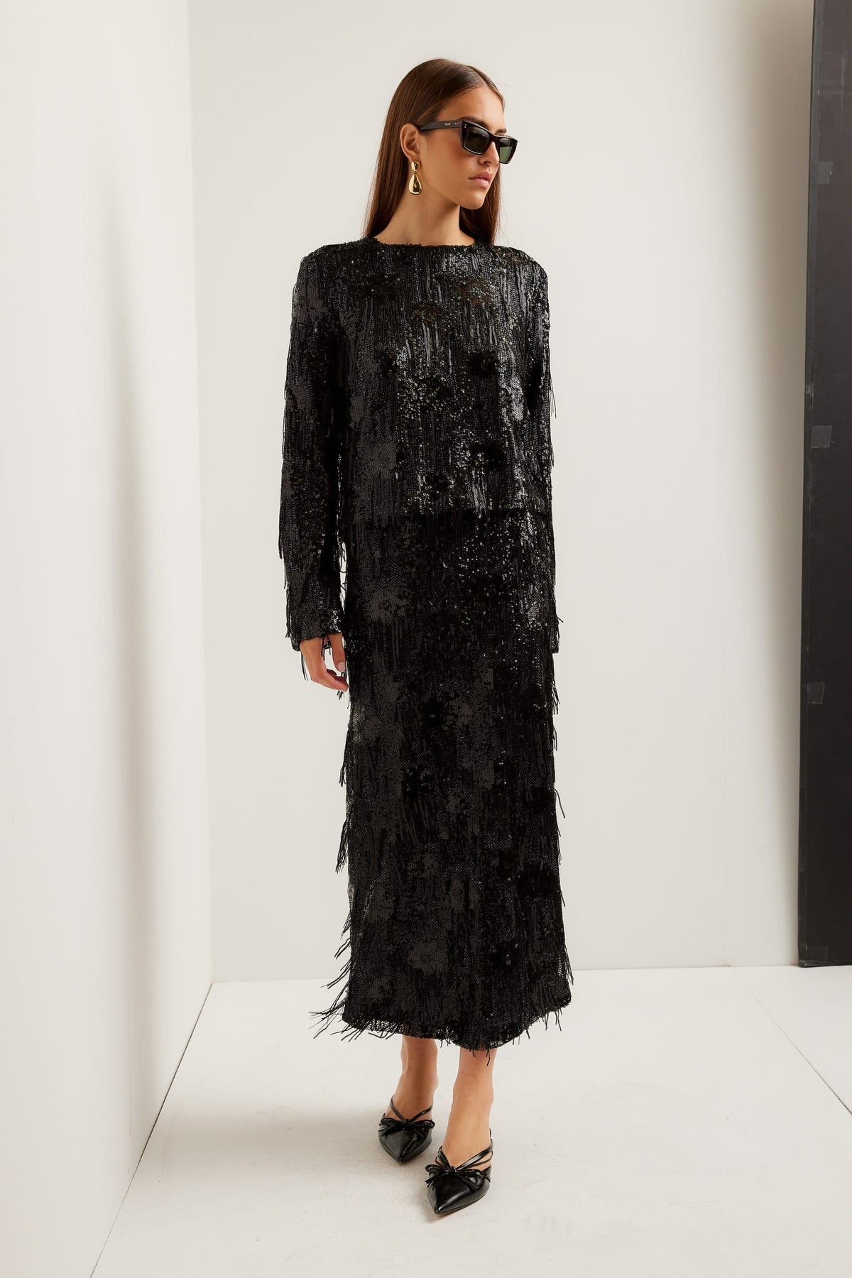 Arden Sequin Midi Pencil Skirt