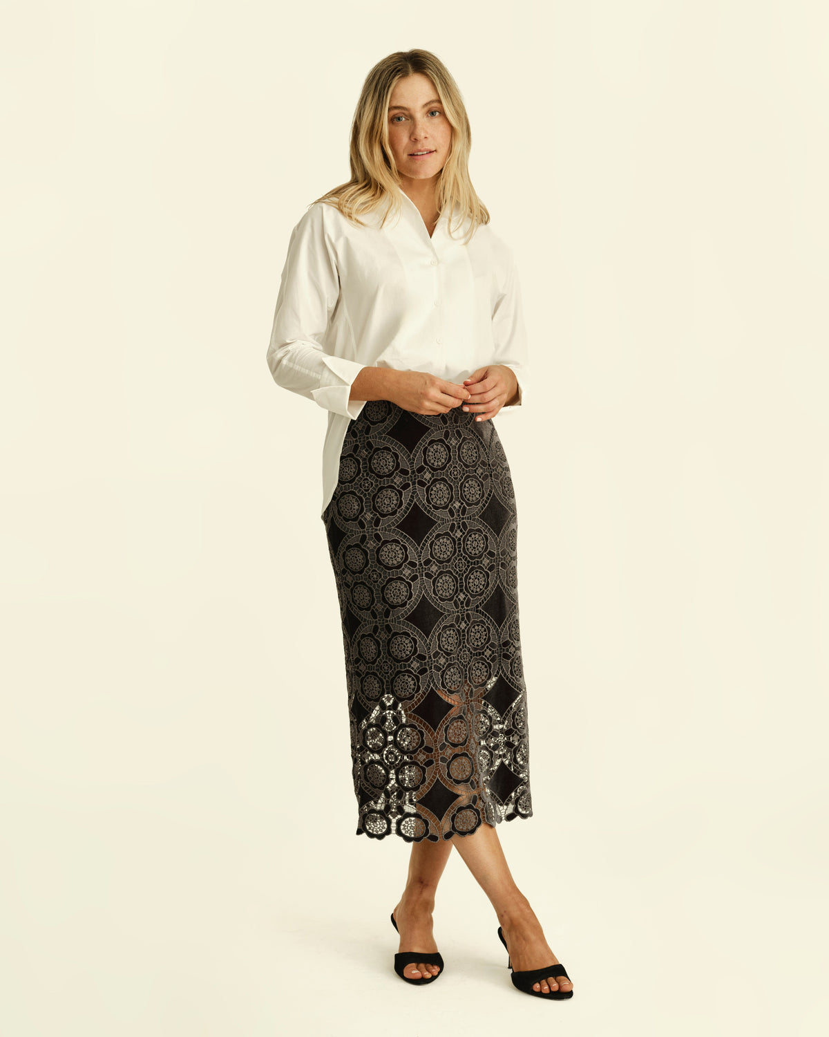 HO26 Mulberry Velour Midi Skirt-Midnight Grey