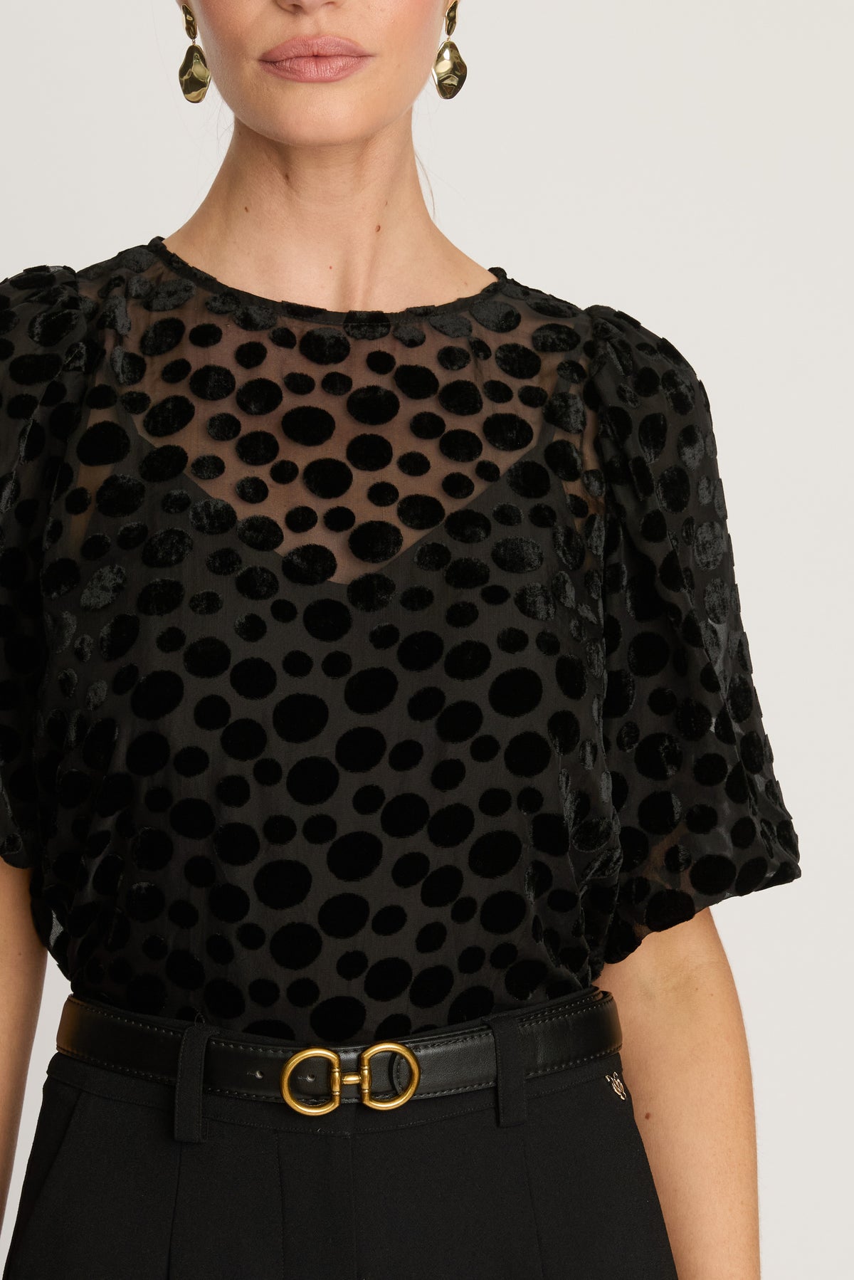 Serah Top in Black Dotted Taffeta